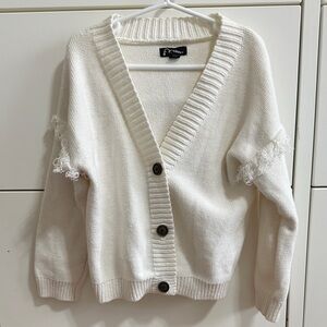 art class Cream Button-Up V-Neck Cardigan with Fringe Trim